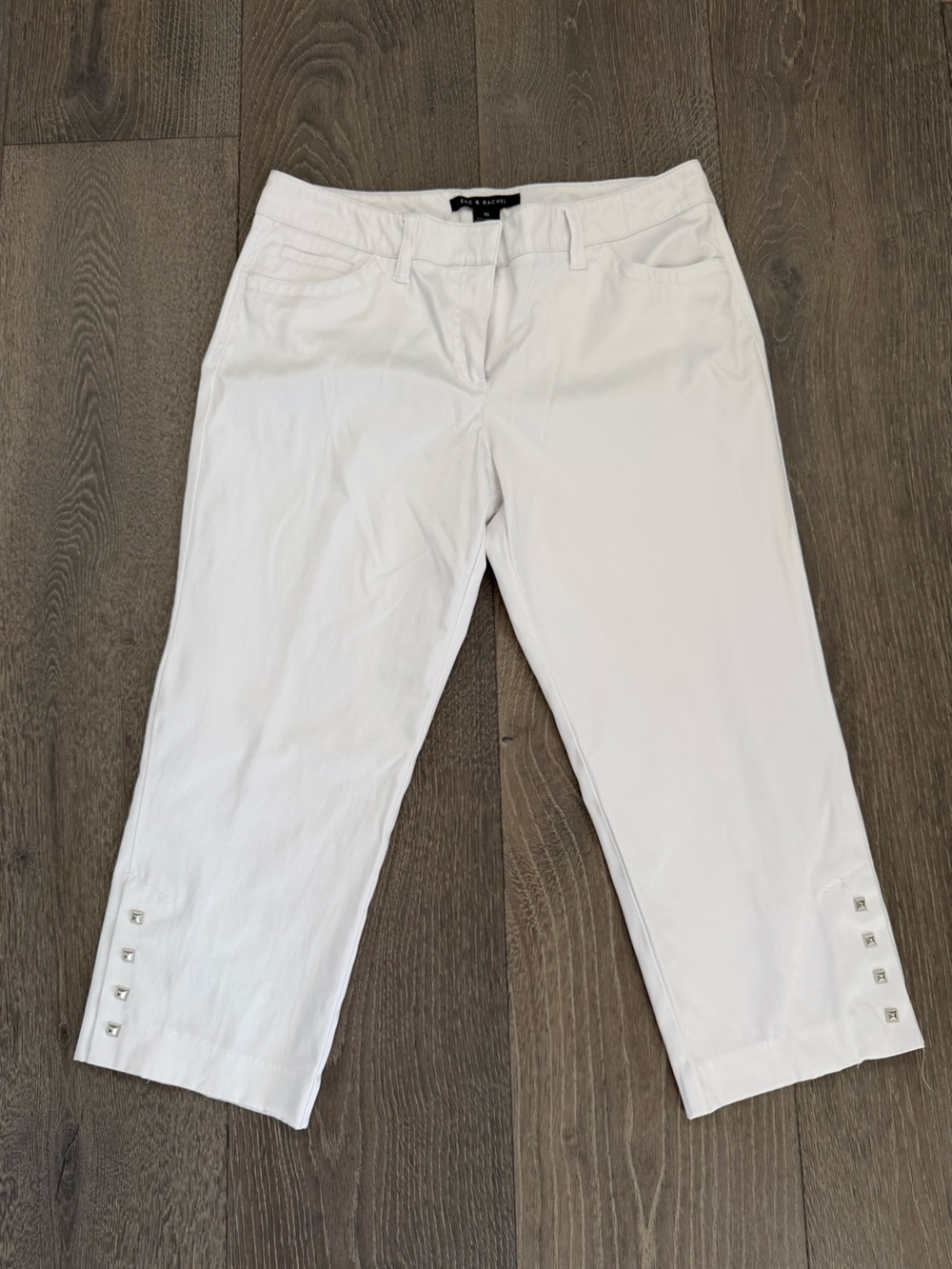 Zac & Rachel White Cropped Stretch Pants with Stud Trim 10